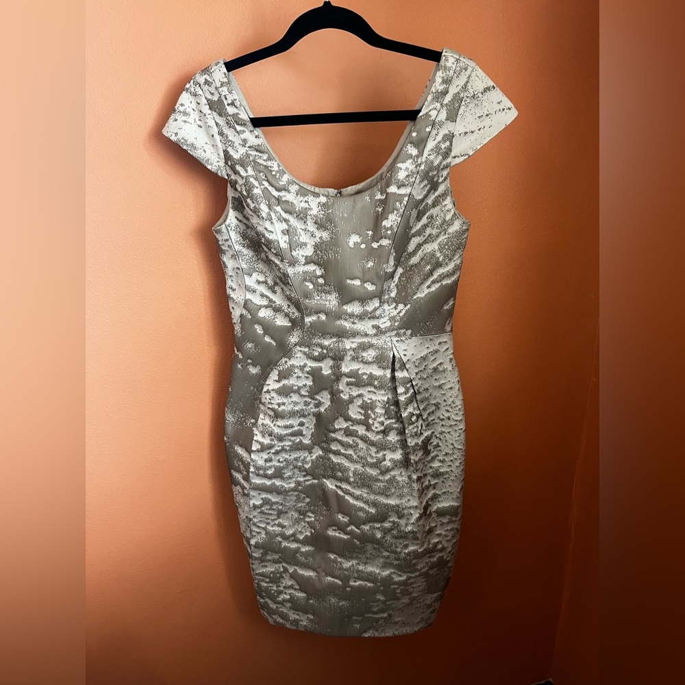 J. Mendel pleated accents silver/gray and metallic dress